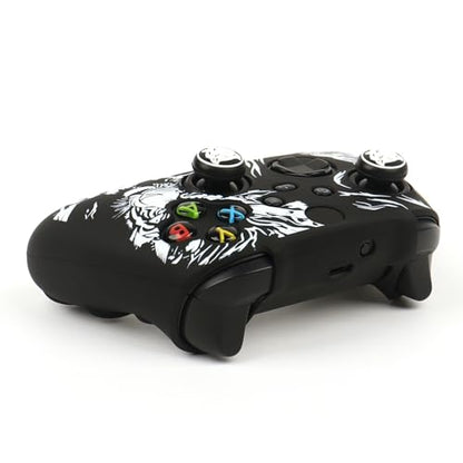 Tiger HeadController Skin Compatible with Xbox Series X Wireless Controller, RALAN Protector Case， Customised Thumb Grips Cap - color: Tiger Head black white