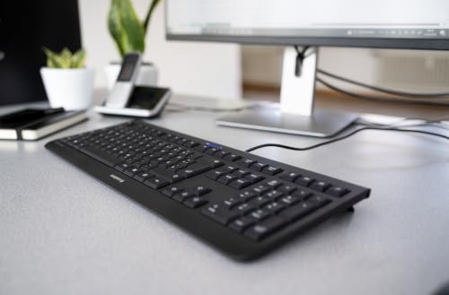 Cherry KC 1000, Wired Keyboard with Number Pad for PC/Laptop, Plug & Play (USB-A Connection), Slim Design, Whisper Quiet Typing, 4 Hot Keys, QWERTY, Black - color: Black