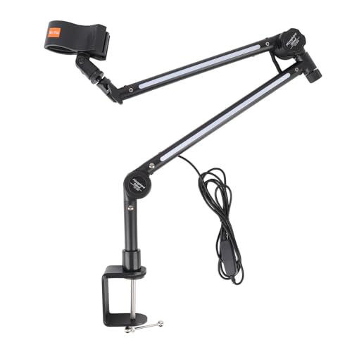 Estink Desk Microphone Stand, Adjustable Metal Boom Arm with RGB Lighting for Streaming and Gaming, Tool Setup with 360 Degree Rotation, Compatible with Most Microphones