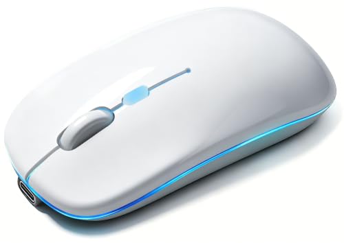 Wireless Bluetooth Mouse, Rechargeable Computer Mouse, White | Dual Mode - BT5.2 & 2.4G,Long Lasting,Silent RGB LED Mice,Slim Portable Mouse for Laptop,PC,Tablet,MacBook,iPad,Apple Devices - color: White