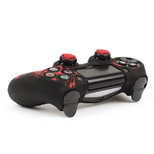RALAN Tiger HeadDesign Controller Skin Cover with 2 Thumb Grips Compatible with PS4/Playstation 4 Slim/Pro Controller - color: Tiger Head Black Red