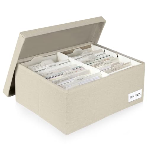 Decorative Photo Storage Box , 5x7 Beige Photo Organizer, Scrapbook Storage | Linen with Dividers, Fits Holds Up to 1700 Photos with Lid - color: Beige, size: 5*7 inch