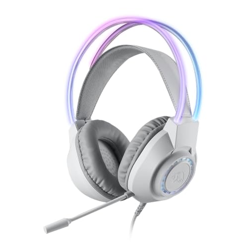 Redragon H231 Scream Wired Gaming Headset, Stereo Surround Sound, 40mm Drivers, Leather Foam Ear Pads, Noise-canceling Microphone, Dynamic RGB Lighting, Works with PC/PS4/PS5/NS/Xbox-one, White