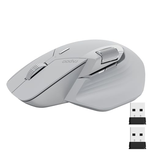 Rapoo MT760Mini Bluetooth Wireless Mouse - Bluetooth 5.0 and 2.4GHz Multi-Mode Connection, Support 4 Devices, M+ Cross Computer Technology, 11 Programmable Buttons,Light Grey - color: Light Grey, size: Mini