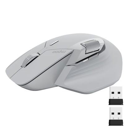 Rapoo MT760Mini Bluetooth Wireless Mouse - Bluetooth 5.0 and 2.4GHz Multi-Mode Connection, Support 4 Devices, M+ Cross Computer Technology, 11 Programmable Buttons,Light Grey - color: Light Grey, size: Mini