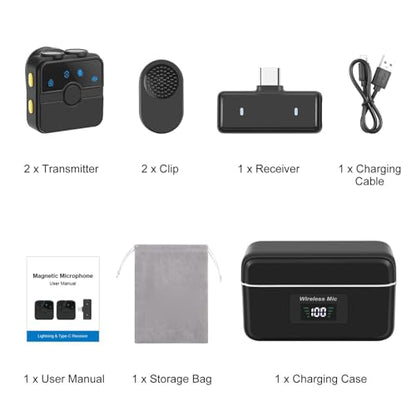 Yunseity Lavalier Microphone Wireless, 2.4G Wireless on Microphones with Noise Cancellation, Original Sound Mode for Gaming Live Streams, BT Connection (PU3155B Type-C) - style: PU3155B Type-C