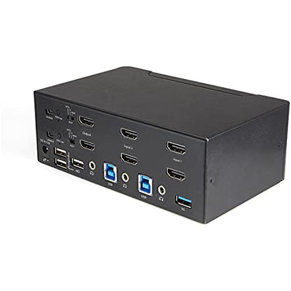 StarTech 2-Port Dual HDMI KVM, 4K 60Hz UHD HDR, USB 3.0 Hub, TAA | Fast switching, USB 3.0 5Gbps hub, 4x USB 2.0 HID ports, Hotkey, Two computers two monitors, Analog & 7.1 digital audio