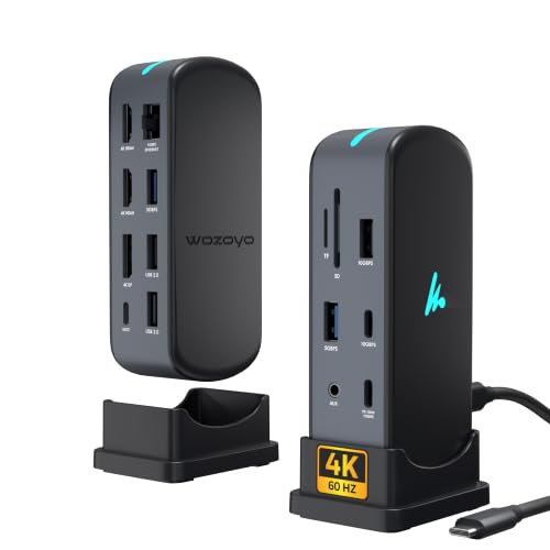 Type C 14 in 1 Wozoyo Docking Station, PD 100W, 2X4K@60Hz HDMI, 4K DisplayPort, 2XType-C 10Gbps, USB 10Gbps, Gigabit Ethernet, AUX Port, Compatible Thunderbolt 4, macOS, Windows, Android & iOS - style: 14-in-1