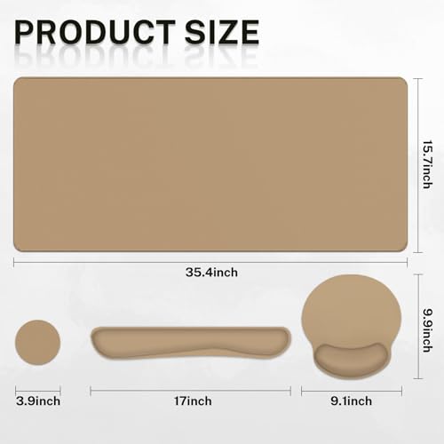 Britimes Brown Keyboard Mouse Pad Set Brown 4 in1 Large Mousepad+Keyboard Wrist Rest+Mouse Wrist Rest+Coaster Ergonomic Design for Home Office Computer 35.4x15.7Inches - color: Brown