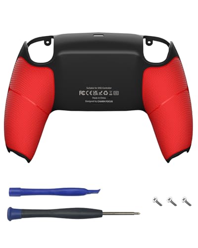 CHARM FOCUS Back Shell Grip Cover Compatible with PS5 Controller, Soft Rubber Overmold and Anti-Slip Diamond Texture, Seamless-Fit Replacement for PS5 Controller Shell, Black/Red - color: Black/Red