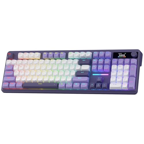 Redragon K762 Wireless Gasket Mechanical Gaming Keyboard, LED Screen & Knob | Easy-Control TFT Info Display, Cushioned 5-Layer Noise Dampening for Creamy Thocky Sound, Round PBT Keycap, 104 Custom Switch - color: Charming Purple, size: 104 Keys