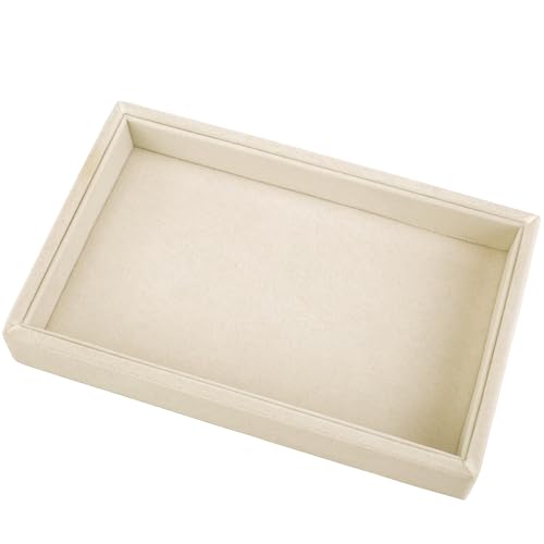 9" x 5.7" Velvet Jewelry Tray Jewelry Display Tray Stackable Empty Plate | Jewelry Organizer Trays for Earrings Necklaces Bracelet Rings Display Showcase - Light Khaki - color: Light Khaki, size: Flat Tray 9"x5.7"