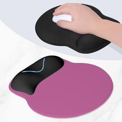 ITNRSIIET Ergonomic Mouse Pad with Wider Memory Foam Wrist Rest +17% - Curved Cushion Reduces Pressure 20%, Pain Relief, Non-Slip, Smooth, Cute Colors, 9.85 x 9 in, Black-Pink Contrast - color: Black-Pink Contrast