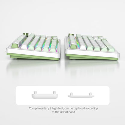 Fogruaden 96% Green Quiet Silent Wireless Gaming Keyboard with Number Pad & Knob, Mechanical Feel, Spill-Resistant, Multimedia Keys, Wired/BT/2.4G, USB Rechargeable Membrane Keyboard for Win/Mac - color: WhiteGreen