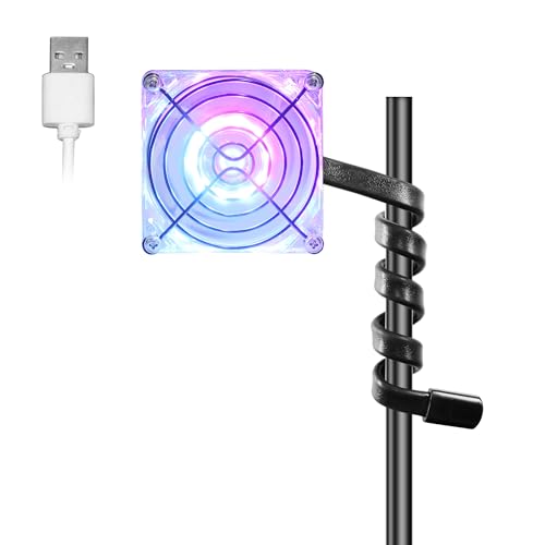 3.15" 80mm Mini LED Fan with Adjustable Gooseneck 5V USB Vent Cooling Fan | Low Noise and Gentle Airflow, with LED Lights for Greenhouse Small Plants Electronics Mic Arm Compact Ventilation, No Switch - color: Blue and Pink, size: 80mm