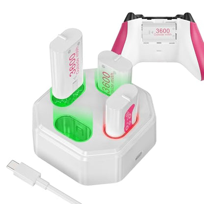 4 Pack Rechargeable Battery Pack Compatible with Xbox Series S/X,Charger Dock with 4 x 3600mWh NiMH Controller Battery Pack for Xbox One Wireless Controller - color: Pink
