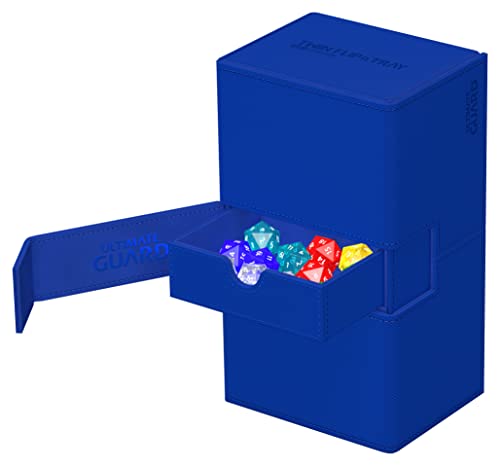 Ultimate Guard Twin Flip'n'Tray 200+, Deck Case for 200 Double-Sleeved TCG Cards + Dice Tray, Blue, Independent Magnetic Closure & Microfiber Inner Lining - color: Blue