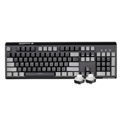 Hexgears GK735 Wired Full Size Mechanical Keyboard, Aluminum Housing Built for Gamers w/Kailh Box White Switch, White Backlit + Surrounded by RGB Light Strip, 104 Keys Gaming Keyboard for PC/Mac - color: Black-Gray, size: Clicky