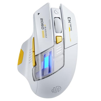 INPHIC A9 Explorer Bluetooth Mouse, Dual-Mode Bluetooth 5.0/2.4G, 2400 DPI, Visible Battery Indicator, RGB Mouse for Laptop, White - color: White