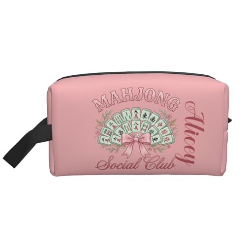 Custom Mahjong Tile Bag with Zipper for 166 Tiles, Travel Storage Case | Game Night Gift for Women,Portable Organizer for Mahjong & Accessories - color: Pink