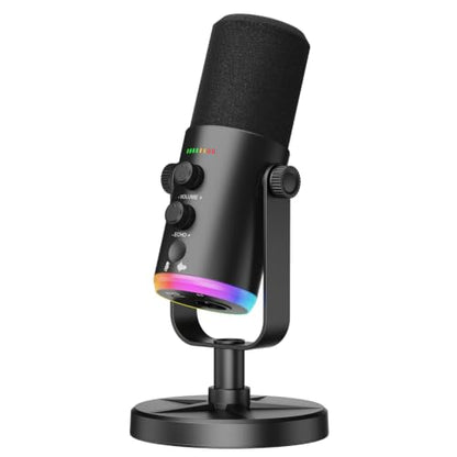 Dynamic Microphone, USB-C/XLR Podcast Recording PC Microphone for Podcast Recording Streaming Gaming with RGB Light, Mute Button, Desktop Stand, Headphones Jack, Vocal Mic for Singing Tiktok YouTube