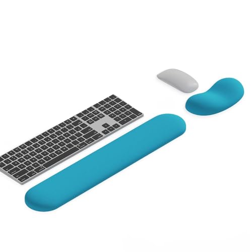 Ergonomic Wrist Rest Set for Keyboard and Mouse | Cooling Gel & Slow-Rebound Memory Foam Palm Support Pad | Luxe Leather, Minimalist, Non-Slip PU Base for Office, Laptop & Gaming (06Blue) - color: 06blue