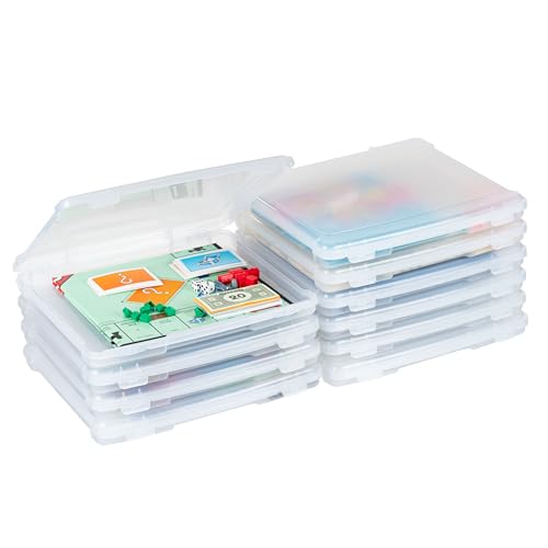 IRIS USA Board Game Storage |Made in USA| Slim Craft Case (10-Pack) - Clear | Fits 8.5" x 11" & A4 Paper, Organizers with Built-In Handle & Snap-Tight Lids, Containers for Puzzles, Art & Scrapbooking - size: 10 Pack