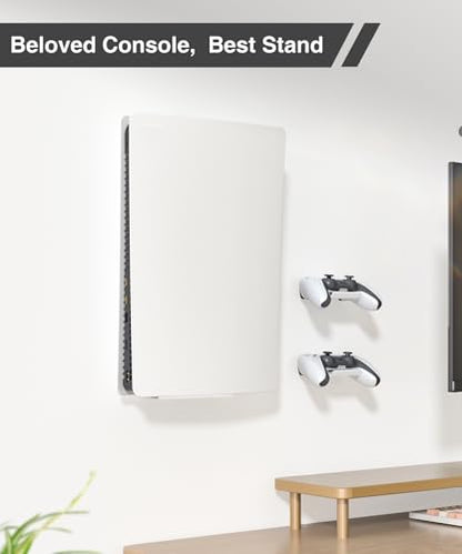 Upgraded Adjustable Console Holder Wall Mount for PS5: Black Gaming Stand for PlayStation 5/PS5 Slim/Pro Digital Disc Edition With 2 Controller Kits White - color: White