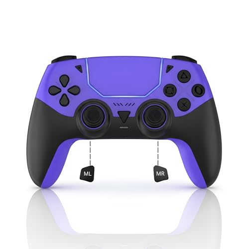 GioMay Pro Wireless Controller Compatible with PS5 – Hall Effect Joysticks, Bluetooth 5.3, Programmable Back Buttons, Dual Vibration, 6-Axis Gyro, Works with PC, Steam, iOS & Android (Purple) - color: Purple