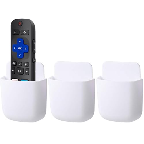 noonebutyou 3 Pcs Remote Control Holder Wall Mount Self Adhesive Remote Case Hole-Free Storage Organizer Wall Pencil Holder Phone Charging for Home Office School(White) - color: White