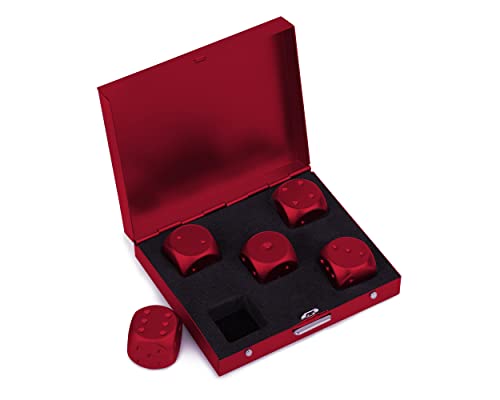 DS.DISTINCTIVE STYLE Aluminum Alloy Dice 5 Pieces 16mm Portable Metal Dices with Case 6 Sided Dice for Party Game - color: Red, style: Square
