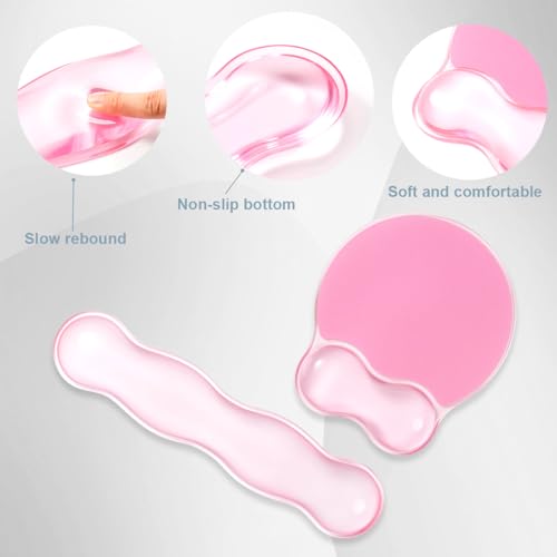 Gel Wrist Rest for Keyboard and Mouse - Ergonomic Pink Mouse Pad with Wrist Rest Support Non-Slip Base for Latop/Desktop/Office Home - color: Pure Pink, style: Wave Shape