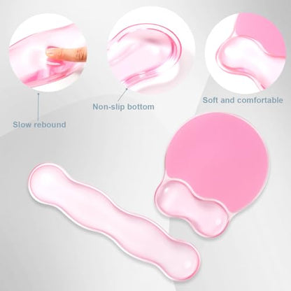 Gel Wrist Rest for Keyboard and Mouse - Ergonomic Pink Mouse Pad with Wrist Rest Support Non-Slip Base for Latop/Desktop/Office Home - color: Pure Pink, style: Wave Shape