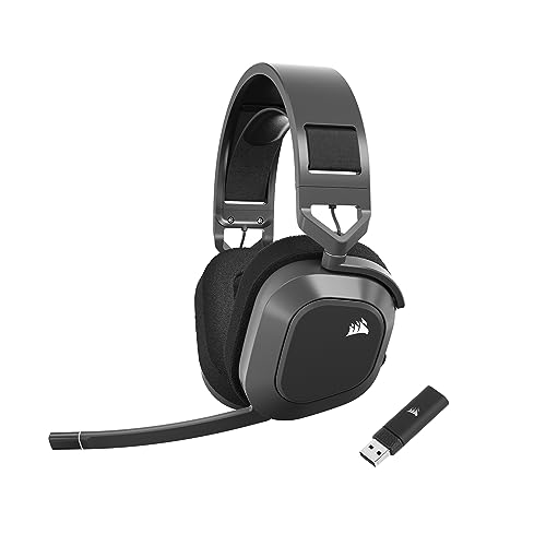 Corsair HS80 MAX Wireless Multiplatform Gaming Headset with Bluetooth – Dolby Atmos – Broadcast Quality Microphone – iCUE Compatible – PC, Mac, PS5, PS4, Mobile – Steel Gray - color: Gray