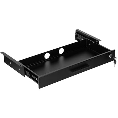 Menkxi 20'' x 9'' Under Desk Drawer Slide Out Storage Organizer, Lockable Metal Desk Drawer for Laptop and Office Accessories, Large Hidden Under Table Storage Box with Cable Management, Black - size: 20'' x 9''