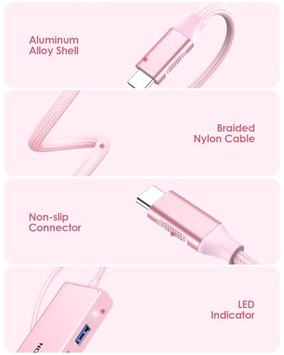LENTION 5 in 1 USB C Hub, 1000Mbps Ethernet, 4K HDMI, 3xUSB 3.0 | Access Gigabit Ethernet, Stable Driver 3.0, Optimized for Dual USB‑C Laptop, Compatible with macOS & Windows (C25 Rose Gold) - color: Rose Gold
