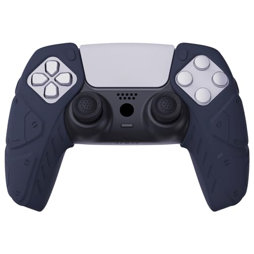 PlayVital Mecha Edition Midnight Blue Ergonomic Soft Controller Silicone Case Grips for ps5, Rubber Protector Skins with Thumbstick Caps for ps5 Controller - Compatible with Charging Station - color: Midnight Blue