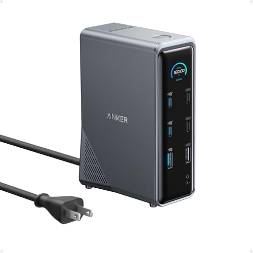 Anker Prime Docking Station, 14-in-1 Laptop Docking Station Dual Monitor | Dual 4K HDMI, 160W Max Output, 10Gbps Data Transfer, Smart Interface, Audio and Ethernet Ports for Dell, HP, Lenovo and More