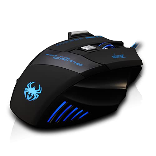 zelotes Ergonomic Gaming Mouse with Rapid Fire Button, 7200 DPI(5-Level Adjustable), 7 Buttons,LED Lighting, USB Wired Optical Mouse for Office/Gaming, Compatible with Laptop/PC (Black)