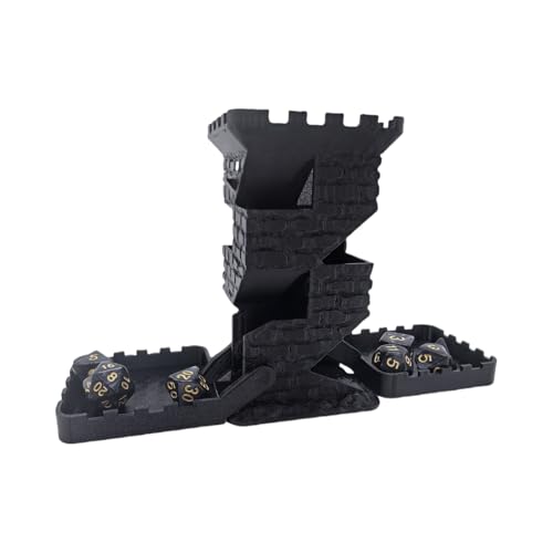 Castle Retro Black Dagger Dice Dice Tower Dungeons and Dragons RPG Tabletop Roleplaying Game Jail D&D (Random 7PCS D20 Dice Set Included) Black - color: Black