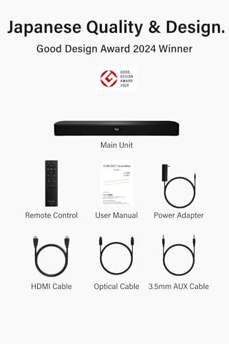 FUNLOGY Sound Bar for Smart TV, 100W 2.1ch Bluetooth 5.0 Soundbar with HDMI ARC, Optical & AUX, Remote Control, for Projector and Gaming, Black - color: Black