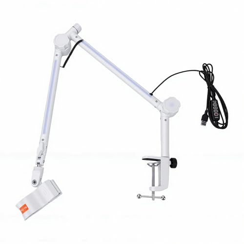 Asixxsix Microphone Boom Arm, Metal Adjustable Rotatable RGB Mic Stand with 3/8 to 5/8 inch Screw Adapter Desk Mount Clamp 2.2lbs Capaicty Heavy Duty for Gaming Streaming Podcast