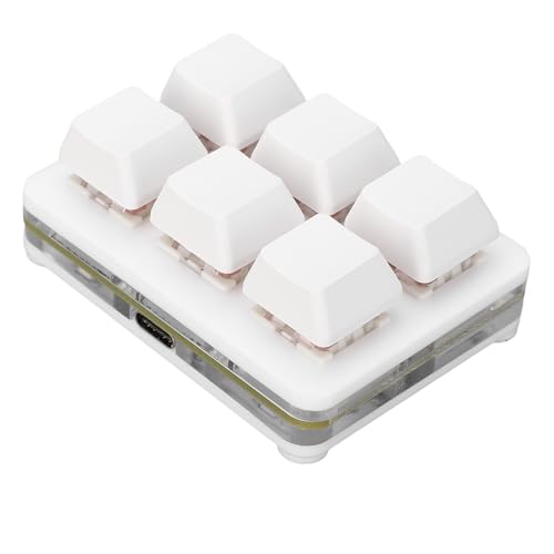 XUMIUZIY 6 Key Gaming Keyboard, USB Mini Keyboard Programmable Macro Keyboard, RGB Mechanical Keyboard 6 Keys One Handed USB PC Keypad for Game Office (White) - color: White