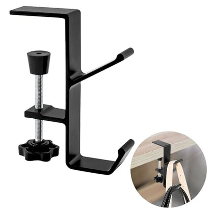 Desk Mount Bag Holder Hook Clamp-On Backpack Hanger Portable Desk Mount Headphones Holder Reduce Desk Clutter for Table Desk, Under Counter (Black) - color: Black