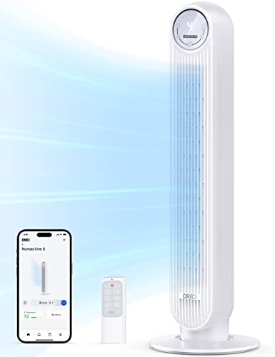 DREO Smart Tower Fan for Bedroom, 28ft/s, 20dB Ultra Quiet Fan, 8 Speeds | 2026 Upgraded DC Motor, 90° Oscillating Floor Fan, WiFi Voice Control, 4 Modes 8H Timer, Bladeless Standing Fans with Remote - color: Pearl White, size: 36 inch