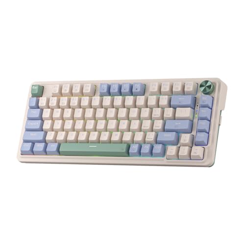 Redragon K673 PRO Wireless 81-Key RGB Gasket Gaming Keyboard, Scroll Knob | Multi-Function Control Wheel, 0-Delay Tri-Mode, Cushioned 5-Layer Noise Dampening for Creamy Thocky Sound, Compact 80% Size - color: Vintage Blue, size: 81 Keys + No LCD Screen