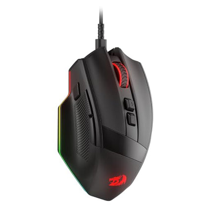 Redragon M923 Wired RGB Optical Gaming Mouse 24K DPI Remapping Keys | Stable Lag-Free Connection, Smooth Precise Tracking, Custom Macro Keybinds, Vibing Backlight, Ergonomic Grip Body Comfort - style: Wired