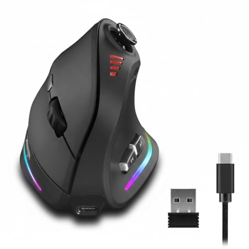 TKMARS Ergonomic Vertical Gaming Mouse with 5-Way Thumb Joystick, Tri-Mode Wireless, 12 Programmable Buttons, Up to 24000 DPI, Rechargeable RGB Mouse for Gaming, Work and Creative Tasks