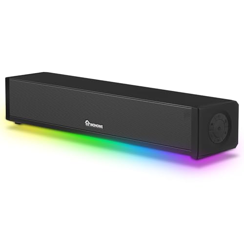 2.1 Computer Speakers for Desktop PC, Bluetooth 5.3 Computer Sound Bar with HiFi Sound, 7 RGB Light Modes, DC Powered Laptop Speakers with 3.5mm AUX-in/USB Connected for Game, Music and Movie