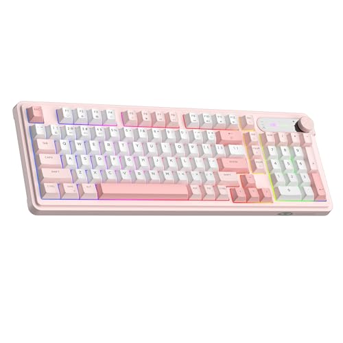 MageGee GK960 Wireless Keyboard, 98 Keys Tri-Mode BT/2.4G/Wired Membrane Gaming Keyboard, RGB Creamy Keyboard with Number Pad, Knob Control, 4000mAh Battery - Sakura Pink - color: Sakura Pink